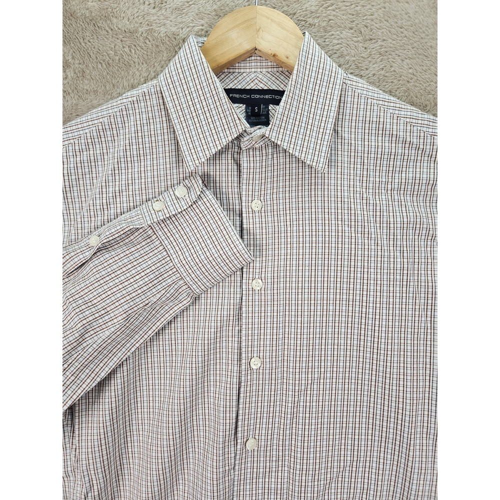 French Connection Dress Shirt 100% Cotton Long Sleeve Size S Plaid Check Pattern